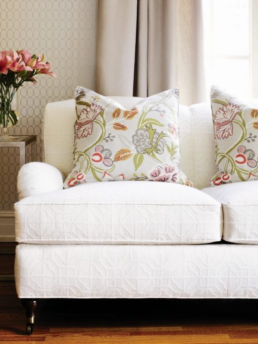 White upholstered sofa - corner details and texture